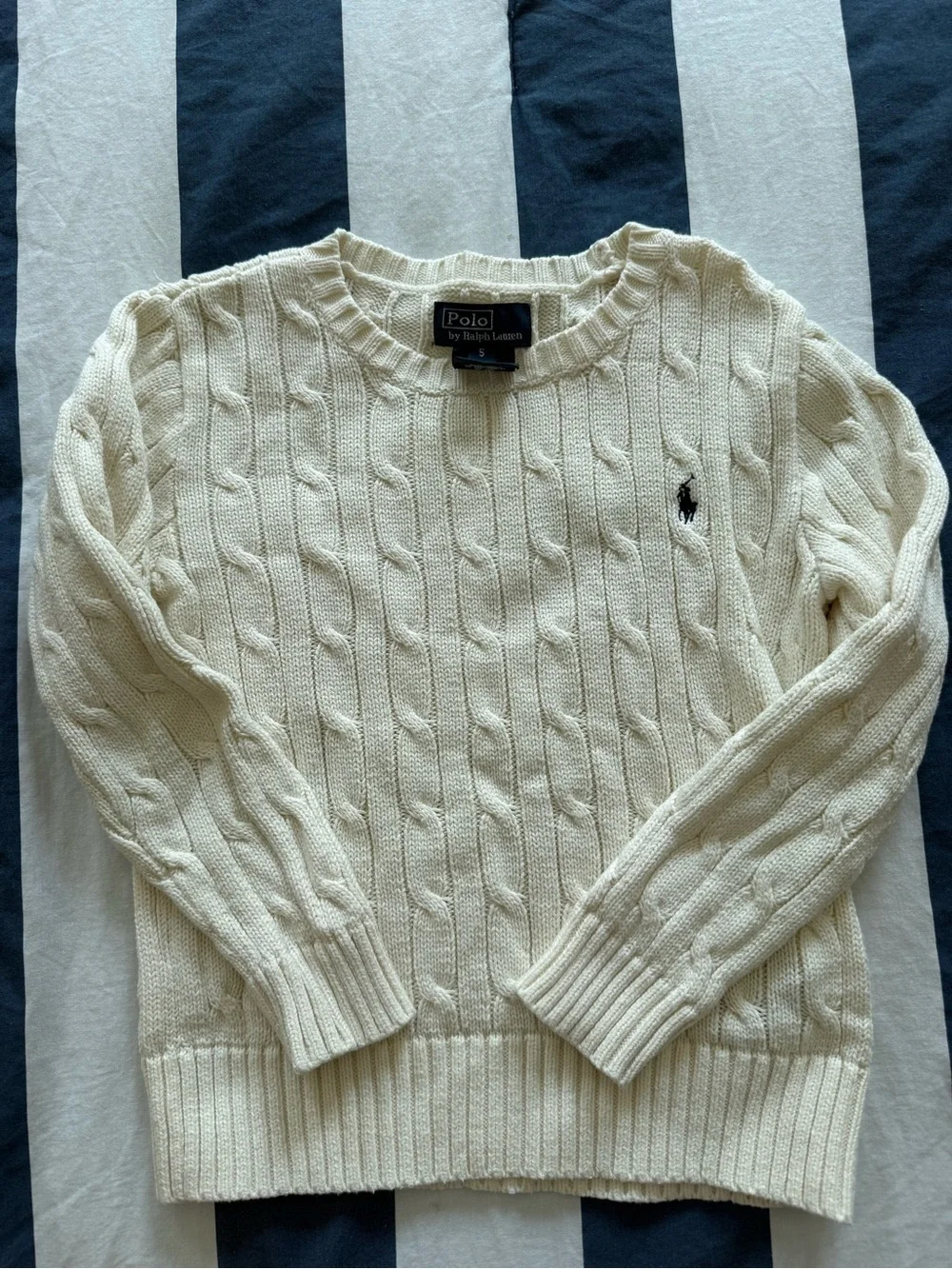 Ralph Lauren Cream Cable Knit Sweater with Embroidered Pony